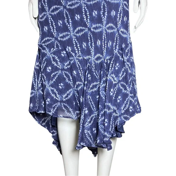 Vintage Y2K 100% Silk Blue Asymmetrical Midi Skirt Fairy Grunge Boho M/L Tie Dye - Picture 7 of 9
